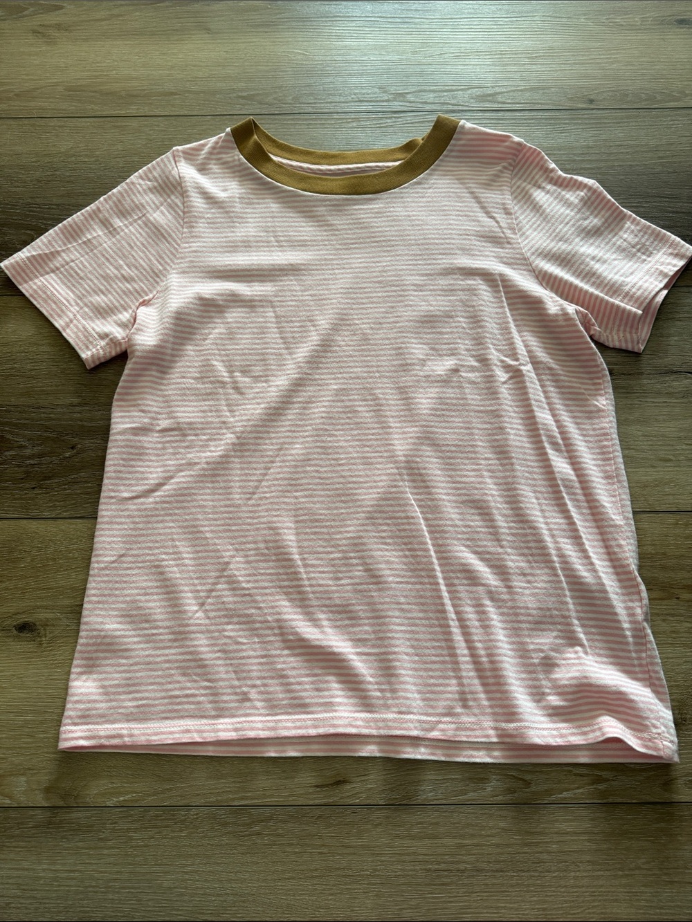 Madewell Pink Stripe Ringer Tee with Tan Collar